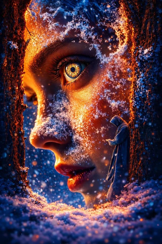 Surreal Fantasy Portrait Prompt (Fire and Ice) — output