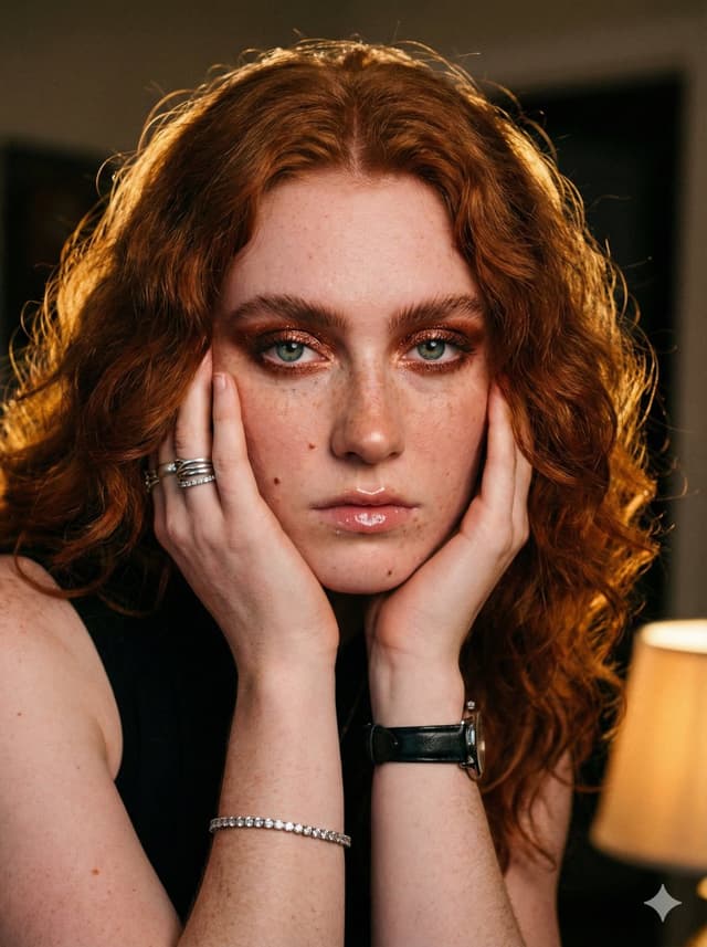 Intimate Auburn Portrait with Rembrandt Lighting Prompt — output