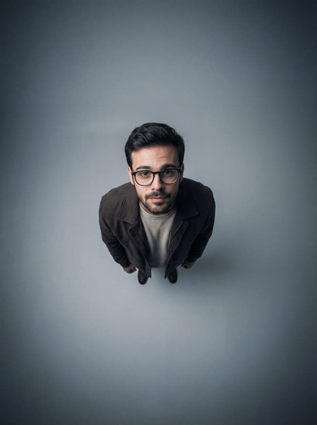 Cinematic Overhead Portrait with Wide-Angle Distortion — output