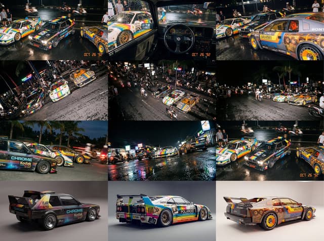 Composite Racing Car Shot with Vintage Film Branding — output