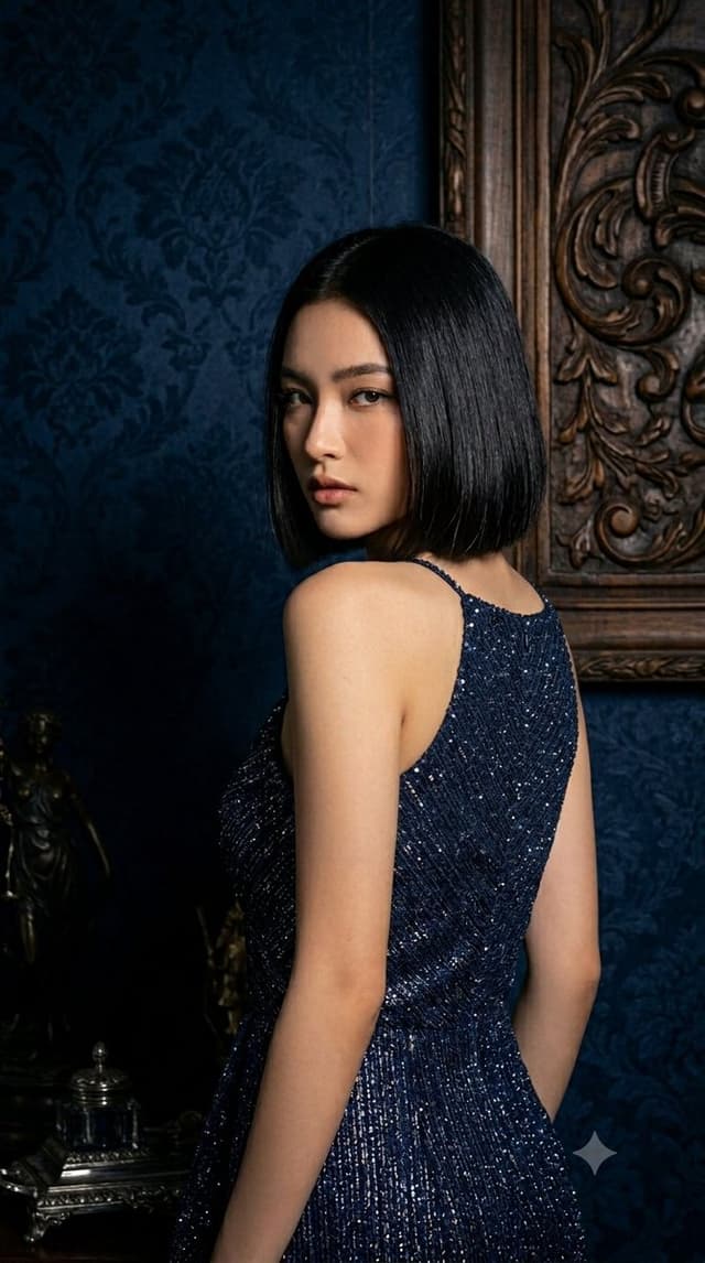 Profile / Avatar - Elegant woman in glittery navy dress — output