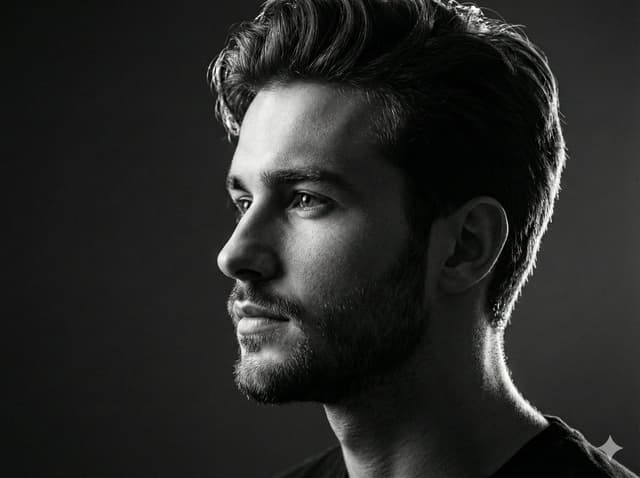Profile / Avatar - Black and white studio side-profile portrait prompt — output