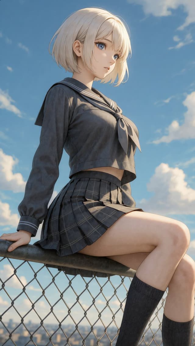 Girl on Rooftop Looking at the Sky — output