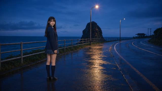 Comic / Storyboard - Rainy Coastal Schoolgirl Scene — output