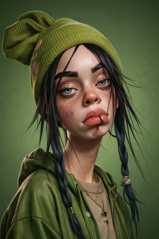 Game Asset - 3D-Rendered Billie Eilish Cartoon Portrait — output
