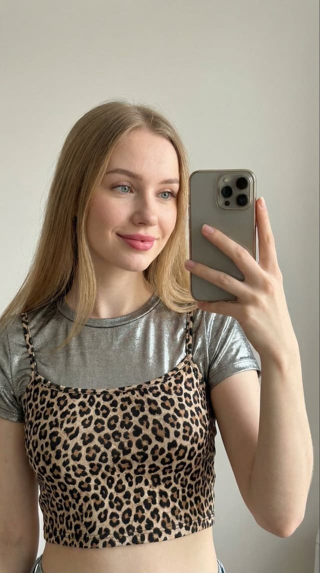 Profile / Avatar - Close-up Selfie of a Woman in Leopard Print and Metallic Shirt — output