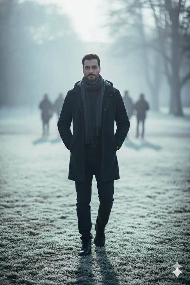 Hyperreal winter park walk portrait — output