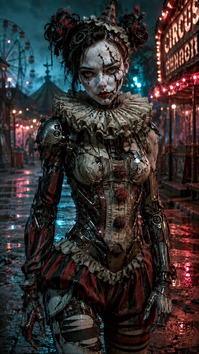 Comic / Storyboard - Female Clown Cyborg Cyberpunk Portrait — output