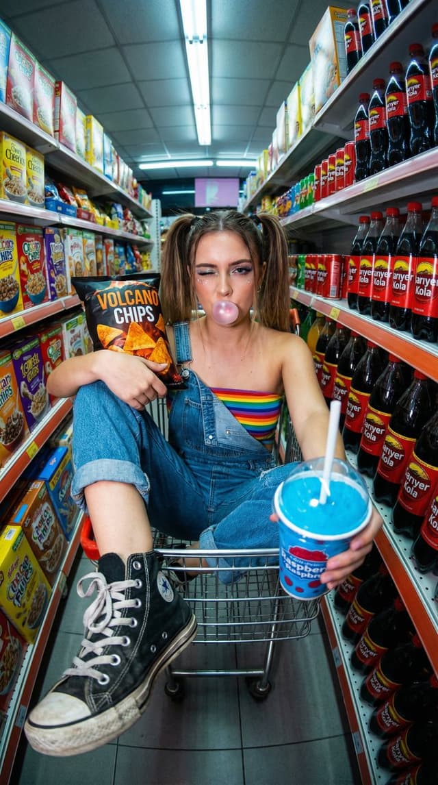 Social Media Post - Y2K Supermarket POV Action Shot Prompt — output