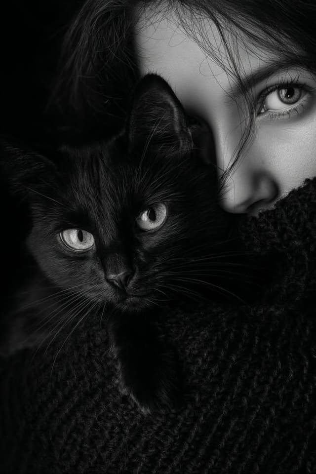 Moody Black and White Portrait with Cat — output