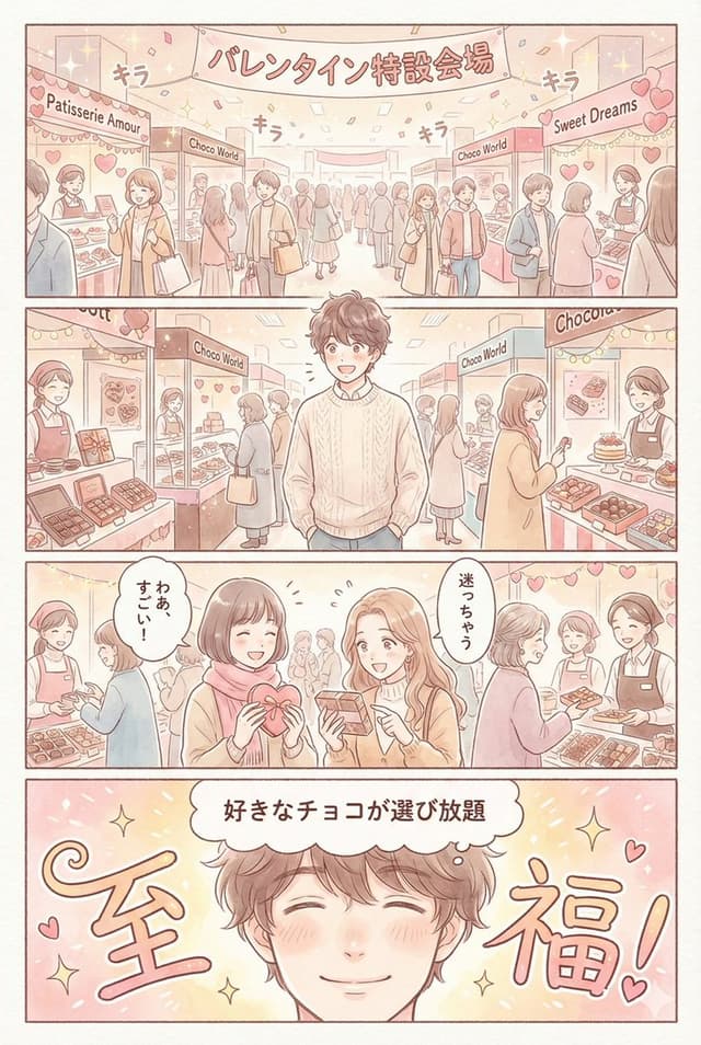 Social Media Post - Valentine's Chocolate Shopping Manga Panel Generation — output