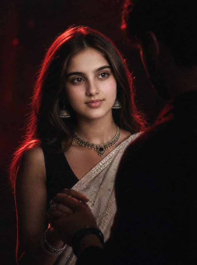 Comic / Storyboard - Cinematic Red Noir Saree Portrait — output