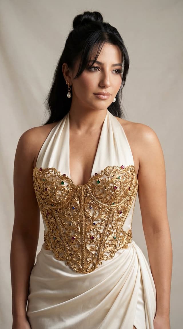 Couture Gown with Sculptural Gold Corset Editorial — output