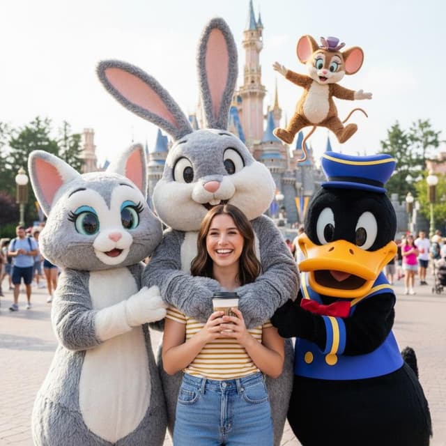 Magical Theme Park Portrait with Mascot Characters — output