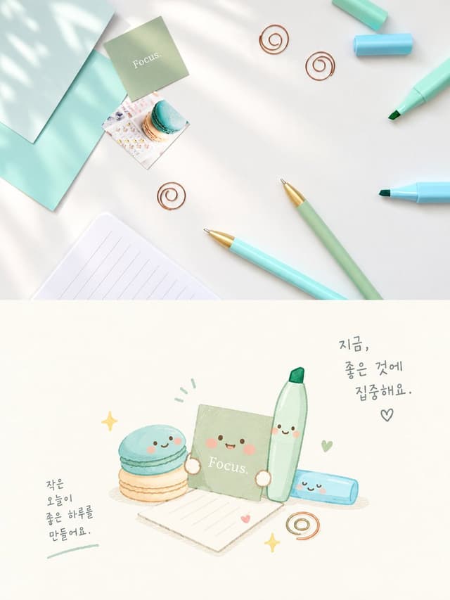 Infographic / Edu Visual - Cute Focus Desk Flat Lay and Kawaii Illustration — output