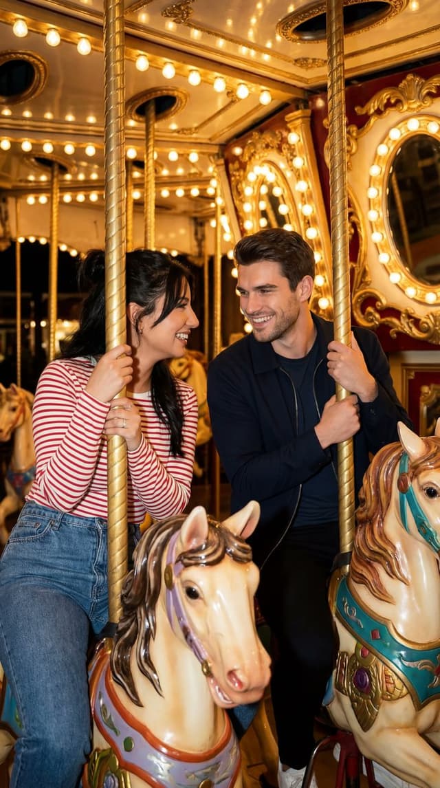 Social Media Post - Cinematic Romcom Scene on a Carousel with Identity Lock — output