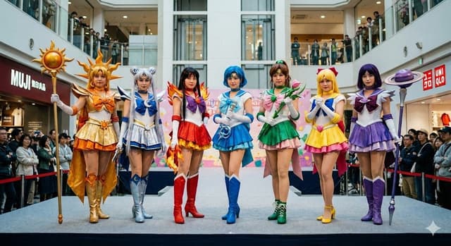 Seven Magical Girls Posing on Stage — output