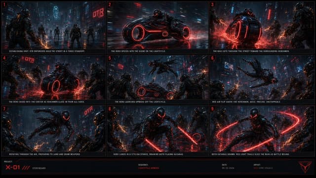Comic / Storyboard - Cyberpunk Lightcycle Storyboard — output
