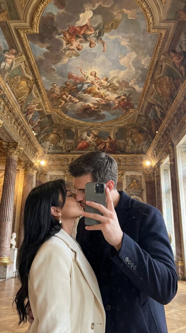 Social Media Post - Ultra Photoreal Museum Mirror Kiss Selfie with Identity Lock — output