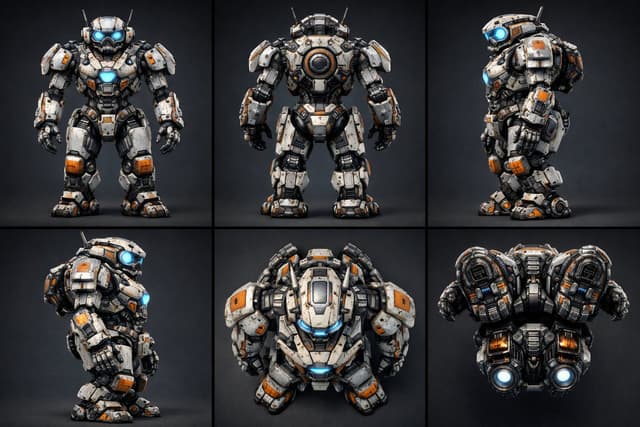 Technical Prompt for 3x2 Robot Character Matrix — output