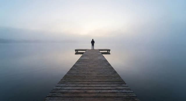 Minimalistic contemplative pier scene prompt for Nano Banana Pro — output