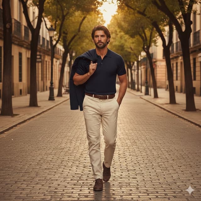 Golden hour European street fashion portrait prompt — output
