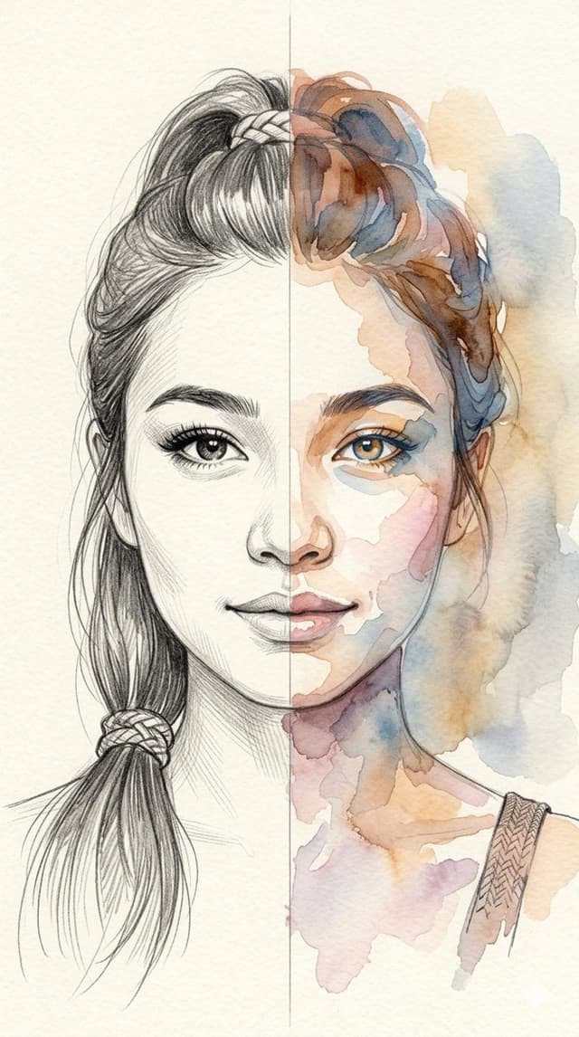 Profile / Avatar - Split-Medium Sketch and Watercolor Portrait — output