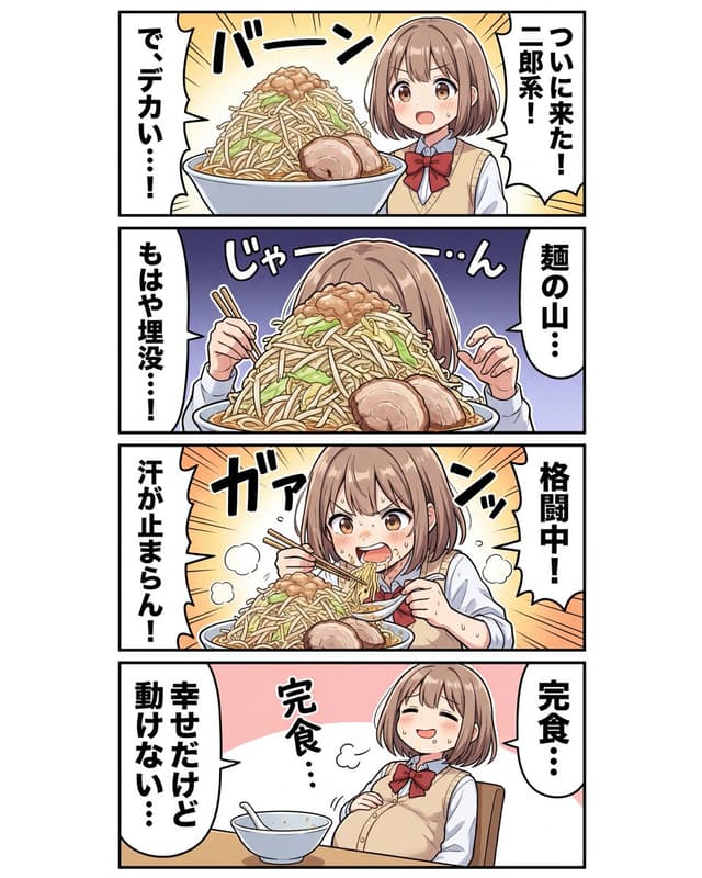 4-panel Japanese gag manga about Nanami eating ramen — output
