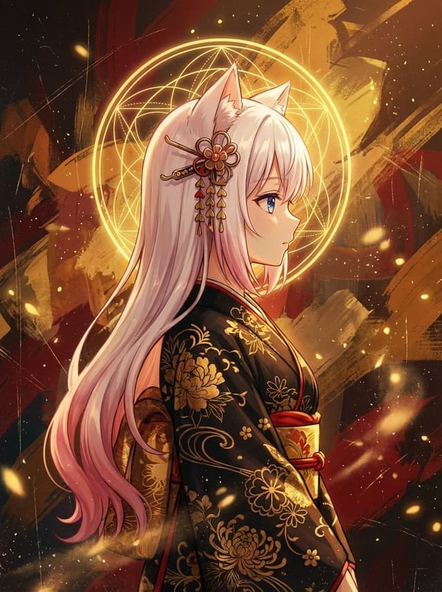Surreal Anime Nekomimi in Kimono — output