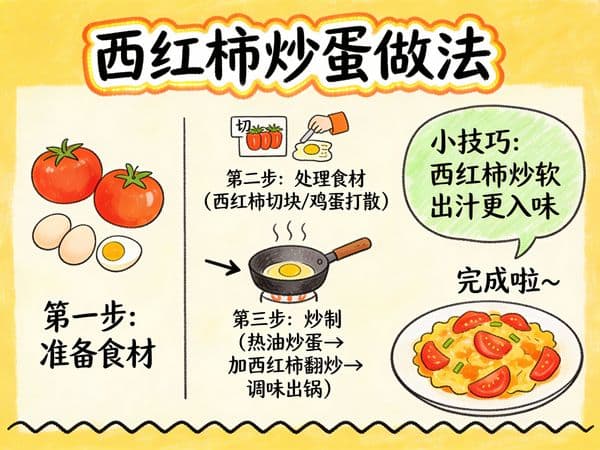 Tomato and Egg Stir-Fry Hand-Drawn Knowledge Card — output