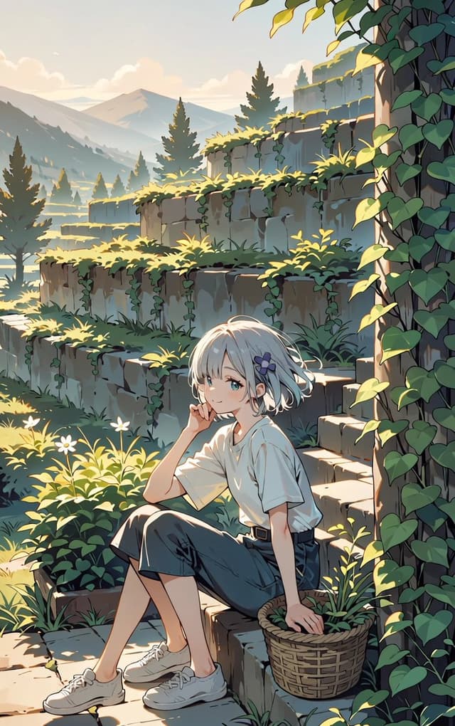 Profile / Avatar - Anime Girl in Overgrown Mountain Garden — output
