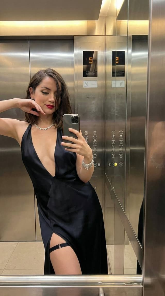 Profile / Avatar - Luxury Elevator Mirror Selfie in Deep V-Neck Dress — output