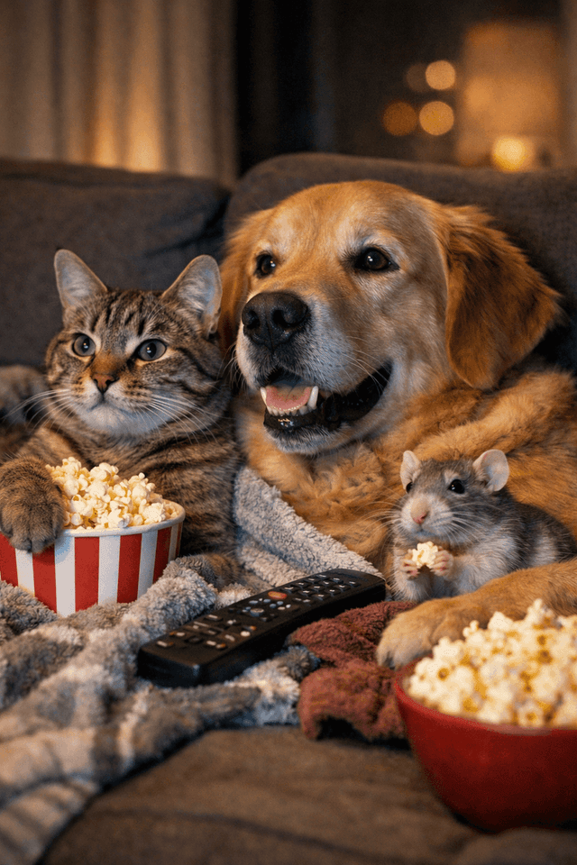 Animals watching a movie, DSLR photo — output
