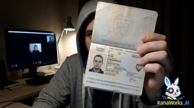 ID verification character with visible passport — output