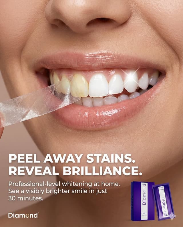 E-commerce Main Image - Macro Beauty Ad for Teeth Whitening Strips with Peeling Effect — output