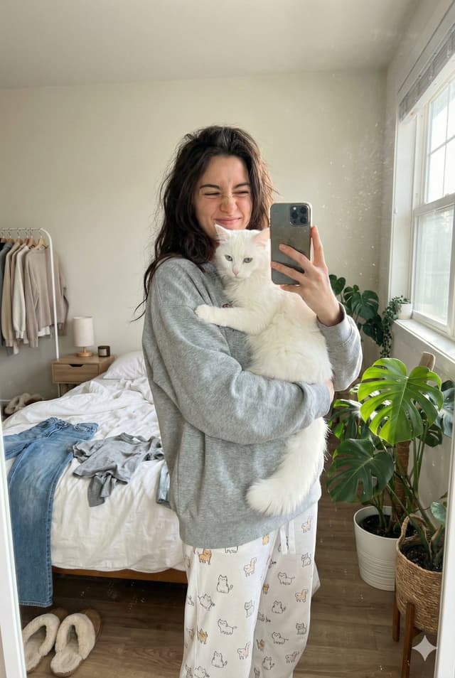 Candid Mirror Selfie with a Fluffy Cat — output