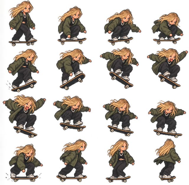 Game Asset - Pixel Art Skateboard Girl Sprite Sheet — output