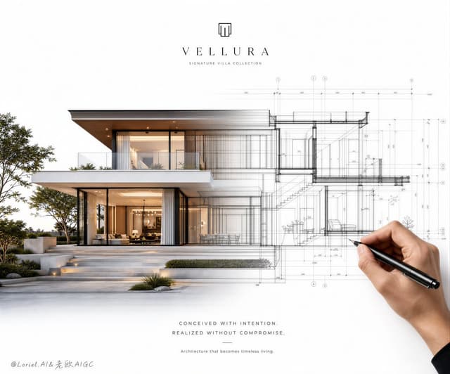 Product Marketing - Architectural Villa Blueprint Poster — output