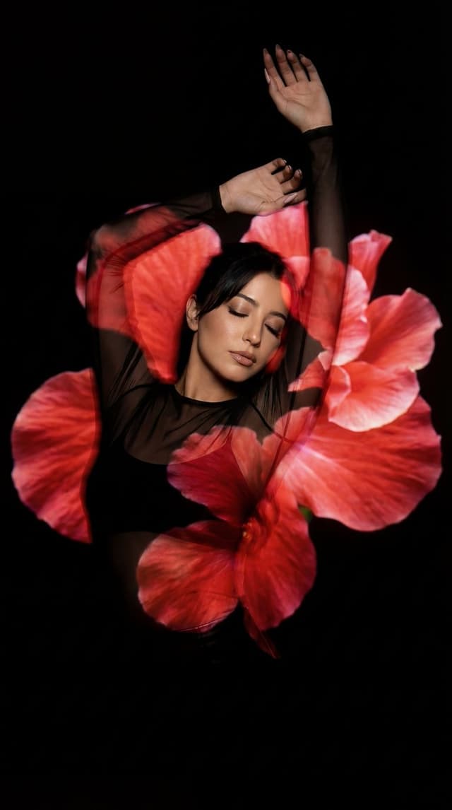 Surreal Fine Art Portrait with Red Flower Projection — output