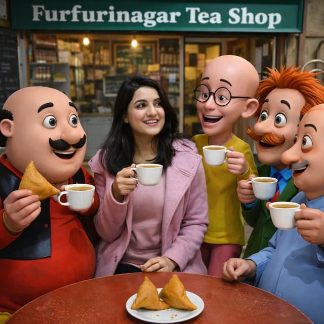 Motu Patlu Tea Shop Scene with Custom Face — output