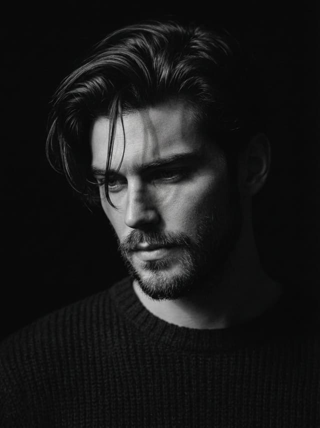 Black and White Pensive Portrait with Single Light Beam — output