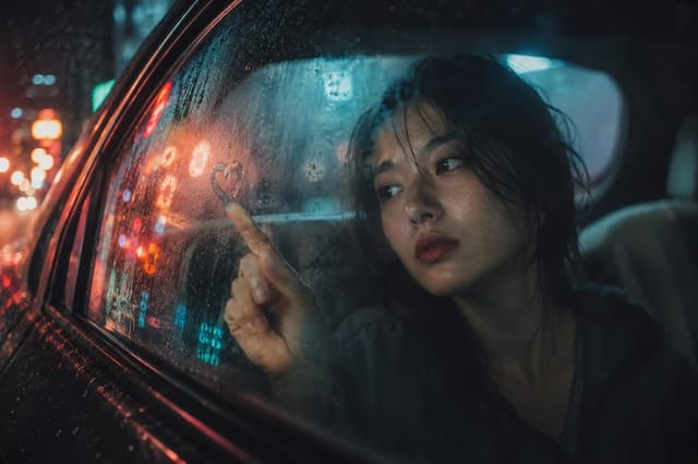 Social Media Post - Cinematic Rainy Night Car Window Portrait — output