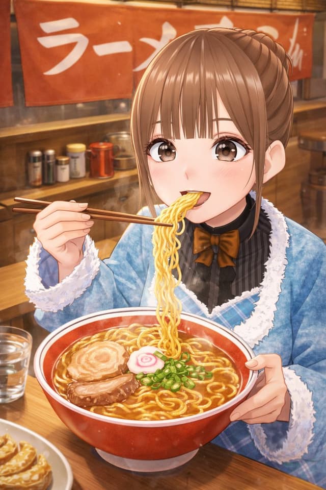 Character eating ramen — output