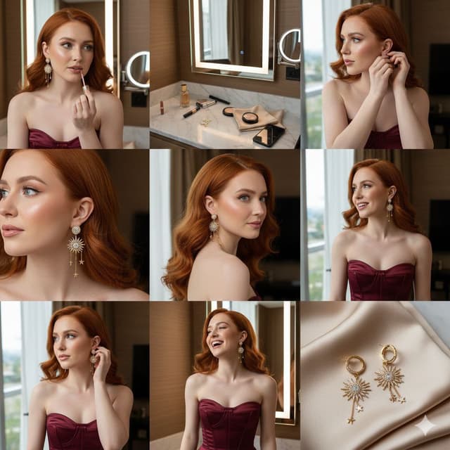9-Panel Collage of Woman with Gold Jewelry — output