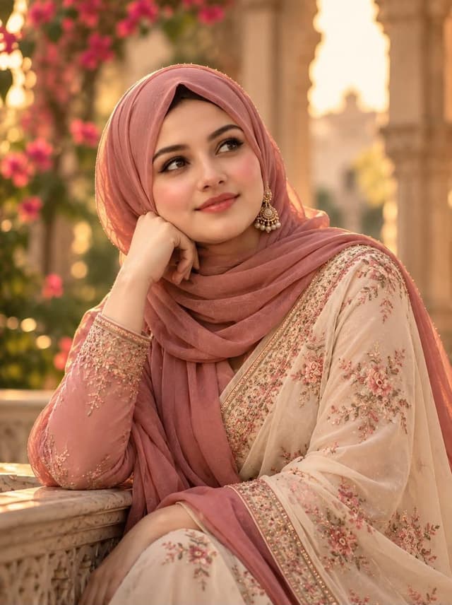 Profile / Avatar - Elegant South Asian Woman Portrait with Hijab and Shalwar Kameez — output