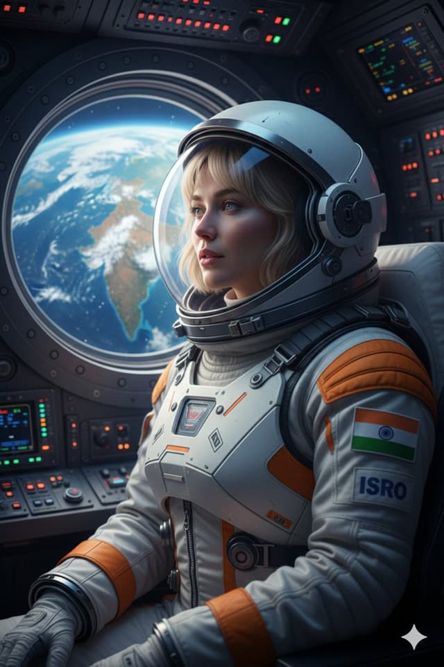 YouTube Thumbnail - Cinematic Portrait of Indian Astronaut in ISRO Spacesuit — output