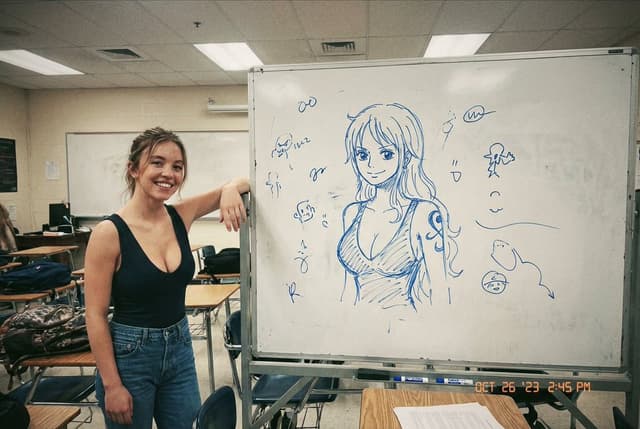 Candid Smartphone Photo: Celebrity with Whiteboard Sketch — output