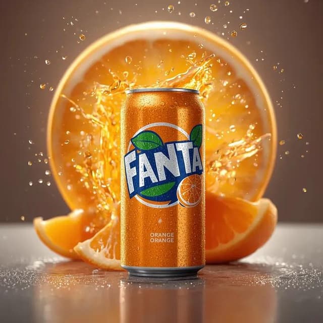 E-commerce Main Image - Hyper-realistic Fanta Orange Product Shot with Splash — output