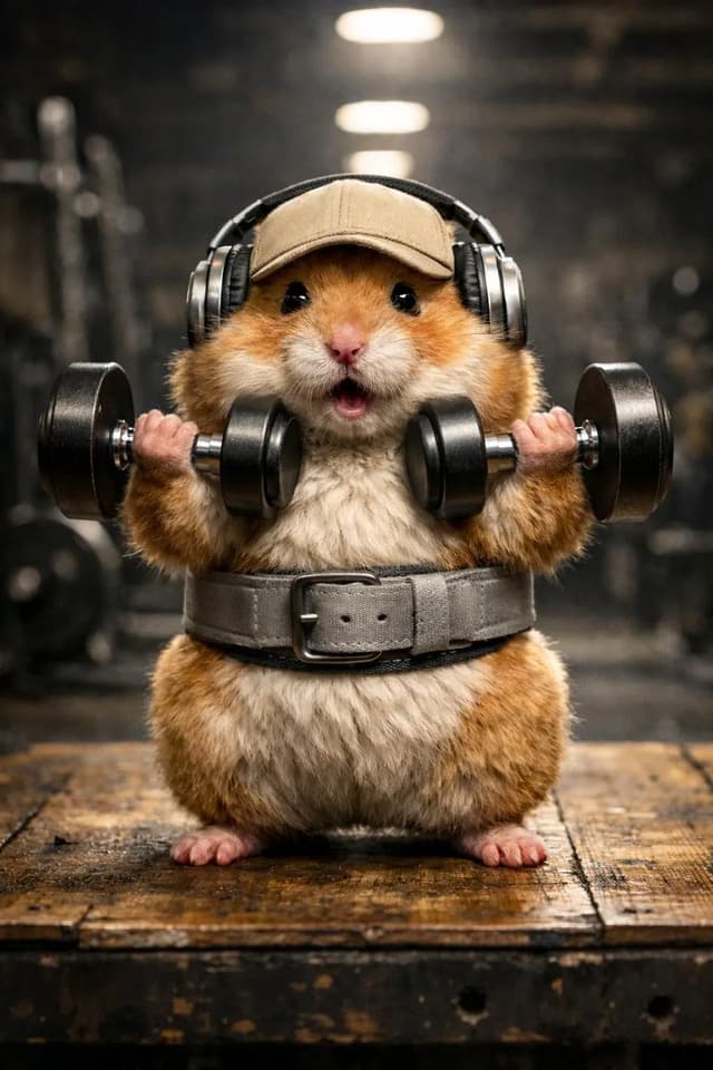 YouTube Thumbnail - Hyper-Detailed Hamster Weightlifting Cinematic Scene — output
