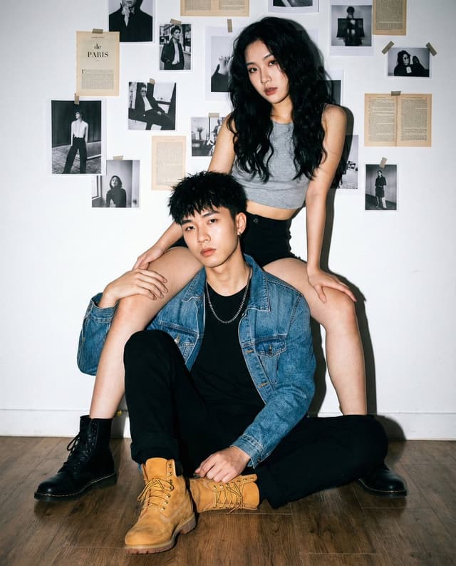 Edgy Asian Couple Portrait with Mismatched Boots and Flash Lighting — output